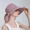 Wide Brim Hats Summer Women Bucket Hat Travel Visor Foldable Light Big Fisherman Outdoor Lengthened Neck Brace Basin