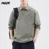 Men's Polos HIQOR Brand Men's Clothing Polo Shirt Man Casual Pocket Design Button Down Solid Color Patchwork Long Sleeve Shirt for Men M-4XL 230830