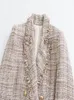 Damenjacken Herbst- und Winterjacke Zweireihiger Tweed-Karo-Blazermantel Vintage Langarmtaschen Weibliche Oberbekleidung