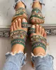 Pantofole da donna stile etnico Boho con anello estivo in metallo con paillettes decorative piatte scarpe peep romane da donna