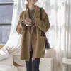 Ternos femininos outono e inverno casaco de lã engrossado quente elegante menina terno de comprimento médio solto jaqueta all-match estilo coreano topos