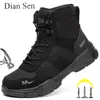 Boots Diansen Steel Toe Boots for Men Military Work Boots Indestructible Industrial Shoes Combat Bulletproof Safety Waterproof Boots 230830