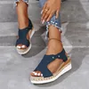 Sandals Wedges Rome Women Summer 2023 Open Toe Thick Bottom Gladiator Shoes Woman Pu Leather Blue Platform Sandalias De Mujer
