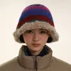 Beanieskull Caps Japanese Gradient Wool Vintage Color Stripe Beanies Women Handmade virkning Beanie Tjock varm stickad hatt Vinterhink 230830