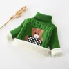 Pullover Plus Velvet Thick Warm Winter Girls Sweater Stretch Cotton Bear Knitted Bottoming Turtleneck Children Birthday Present Clothes 230830