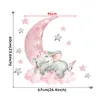 Wall Stickers Cartoon Pink Baby Elephant Air Balloon Decals Nursery Decorative Moon and Stars for Girl 230829