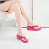 Slippers Women&#39;s Solid Color Shoes Non-slip Feet Flip-flops High-heeled Wedges Beach Sandals High Quality Comfy Daily