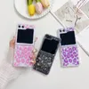 ZFlip5 Leopard Star stoßfeste Hüllen für Samsung Galaxy Z Flip 5 Flip5 Bling Klare Folie Konfetti Klarer Hartplastik PC Acryl Weiches TPU Transparente Handyhülle