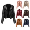 Women's Jackets Slim Fitting Long Sleeved Spring And Autumn Leather Jacket For Short With Zipper