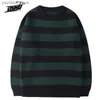 Vintage dzianin SWEATER MĘŻCZYZN KOBIETY HARAJUU Casual Cotton Pullover Tate Langdon Sweter w tym samym stylu Green Striped Tops 2021 Autumn Q230830