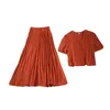 Sukienki robocze Letnie Kobiety Koszule z krótkim rękawem w szyku w szyku w sekundzie A-line-line plisowana spódnica dwuczęściowa wyprzedzenie kobiet