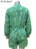 Kvinnors jumpsuits rompers Green Loose Print Lace Up PlaySuit Women Fashion Casure Button Batwing Sleeve Kvinnliga lekplattor 2023 Nya sommar Lady Jumpsuits T230825