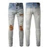 2023 N577 Viola Jeans firmati Jeans da uomo High Street America per uomo Ricamo Oversize Strappato Patch Hole Denim Moda Streetwear Skinny Slim