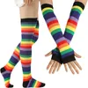 Colorful Rainbow Stockings Cute Thigh Knee Socks Dance Socks Striped Arm Warmer Gloves Women Cosplay Costume
