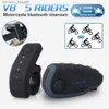 V8 Intercom 5-Way Riders Group Talk Bluetooth Motorcykelhjälm Interphone FM Radio NFC Headset 1200M Support Remote Controller Q230830