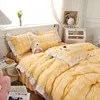 Кровать юбка в корейском стиле с четырьмя частями, промытый ватный листовый лоскутный одеял.