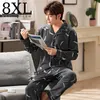 Pijamas masculinos tamanho grande algodão pijama para homens 2 peças 7xl 8xl lounge slpwear pijamas outono inverno cama casa roupas pjs pijamas conjunto