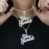 Pendant Necklaces Iced Out Bling Cursive Letter Stay Humble Pendant Necklace Gold Plated Full CZ Zircon Charm Men Fashion Hiphop Jewelry 230830