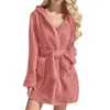 Kvinnors sömnkläder 2024 Soid Color Warm Winter Robes For Ladies Plush Pyjamas With Belt Women Hooded Homewear Bathrobe