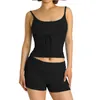 Survêtements Femmes Femmes Tricoté 2 Pièces Ensemble Col Carré À Lacets Camisole Taille Élastique Shorts Tenue D'été 90s Vintage Slim Fit Correspondant