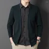 남성 스웨터 셔츠 두꺼운 니트 스웨터 롱 슬림 셔츠 가을 가을 겨울 슬림 핏 공식적인 faketwo 조각 풀버 양털 의류