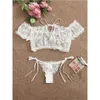 Soutien-gorge Ensembles Porno Femmes Sexy Lingerie Ensemble Costumes Babydoll 2pcs Pyjamas Tongs Tops Daisy Imprimer Dentelle Transparente Transparent Panti2332