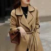 Womens Wool Blends Women Autumn Winter Elegant Coat with Belt Solid Color Long Sleeve Chic Outterwear Ladies Jacket Overcoat Vintage 230830