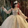 セクシーな恋人ボールガウンQuinceanera Dresses Longeved Beading Crystal Lace Cinderella Princess Birthday Party Vestidos de