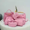 Trendy New Woven designer bag Ribbon Pink Knotted bag Multiple Styles Inline Red Same Style Handbag Light Luxury Style One Shoulder Diagonal Straddle Bag 230830