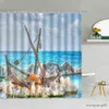 Duschgardiner havssemesterplats duschgardiner Green Plant Seagull Sea Beach Landscape Badrum Dekor Vattentät tyg gardin Set R230830