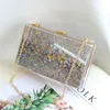 Evening Bags Transparent Rectangular Liquid Quicksand Acrylic Clutch Bag Women Shoulder Sequins star Party Clear Purse Handbag 230829