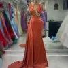 2023 Aso Ebi Arabic Mermaid Red Orange Prom Dress Crystals Beaded Evening Formal Party Second Reception Birthday Engagement Gowns Dresses Robe De Soiree ZJ355
