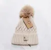 Designer Winter Knitted Beanie Woolen Hat Women Chunky Knit Thick Warm faux fur pom Beanies Hats Female Bonnet Beanie Caps GGUhat