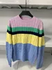 Maglione lavorato a maglia a maniche lunghe a righe multicolori New Ralph autunno inverno Maglione girocollo lavorato a maglia in lana grossa intrecciata colorata