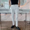 Calças masculinas preto branco bordado negócios formal estilo coreano magro escritório social terno de alta qualidade streetwear tornozelo 230829
