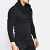 Men's T Shirts Solid Color T-shirts Men Top Stylish Pile-up Collar Long Sleeve Hem Slim Shirt Pullover