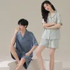 Vêtements de nuit pour hommes Summer Couple Pyjamas Hommes et femmes Modal Coton Soie Modèles Grande Taille Short à manches courtes Ensemble de sous-vêtements pour femmes