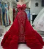 2023 Aso Ebi Arabisch Meerjungfrau Rot Abendkleid Kristalle Perlen Abend Formale Party Zweiter Empfang Geburtstag Verlobungskleider Kleider Robe De Soiree ZJ361