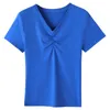 女性のTシャツ女性Tシャツ2023 Vネック半袖レディースTシャツソリッドカラーカジュアルボトムシャツ半分