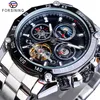 Forsining marque noir mâle montres mécaniques automatique multifonction Tourbillon Phase de lune Date course Sport bracelet en acier Relogio224s