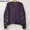 Women's Knits Tees Autumn Dark Purple Cardigan Women Now Y2k S Star Embroidered Sweaters Loose Knitted Cardigans Tay V Neck Lor Sweater Coats 230830