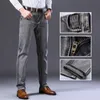 Calças de brim dos homens estiramento regular ajuste negócios casual estilo clássico moda calças jeans masculino preto azul cinza calças 230830