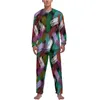 Men's Sleepwear Colorful Brush Print Pajamas Male Paint Stripes Cute Spring Long Sleeve 2 Piece Night Graphic Set