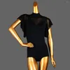 Stage Wear Batwing Manches Cabaret Barboteuses Danses Standard Femme Latin Mesh Patchwork Danse Femmes Pratique Costume À Volants Tango Top