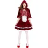 Theme Costume Halloween Cosplay Striped Burgundy Lace Cape Little Red Riding Hood Women's Party Costume Skirts Stage Costumes 230829