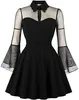 Nieuwe Mode Dames Keyhole Mesh Jurk Bell Lange Mouwen Gothic Cocktail Vintage Jurk