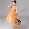 Girl Dresses Orange High Low Tiered Birthday Flower Beads Toddler Kids Pography Shoot Baby Pageant Party Custom Made