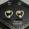 Vergoldete Herz-Ohrstecker, glänzender Zirkon, Metall, elegante Mode, Liebesherz, Designer-Ohrringe, Ohrringe, Schmuck