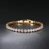 Bijoux hip hop bracelet de tennis en Zircon à une rangée de 4mm, chaîne ronde en or entièrement diamantée