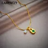 Pendentif Colliers Lamengly 316L en acier inoxydable Waterdrop vert cristal collier de perles pour femmes mode filles chaîne bijoux cadeaux